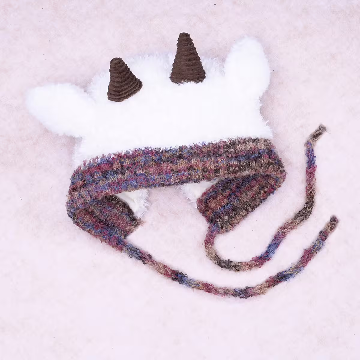 小羊角絨毛×毛帽×白色-第1張