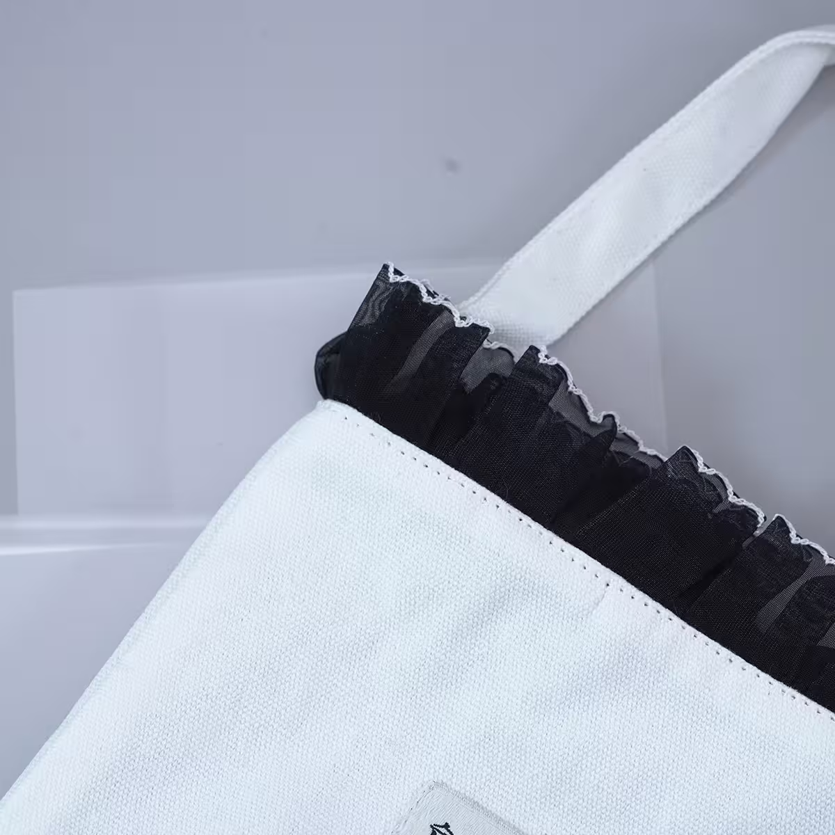 蕾絲邊韓文×輕巧手提袋×白色-第3張