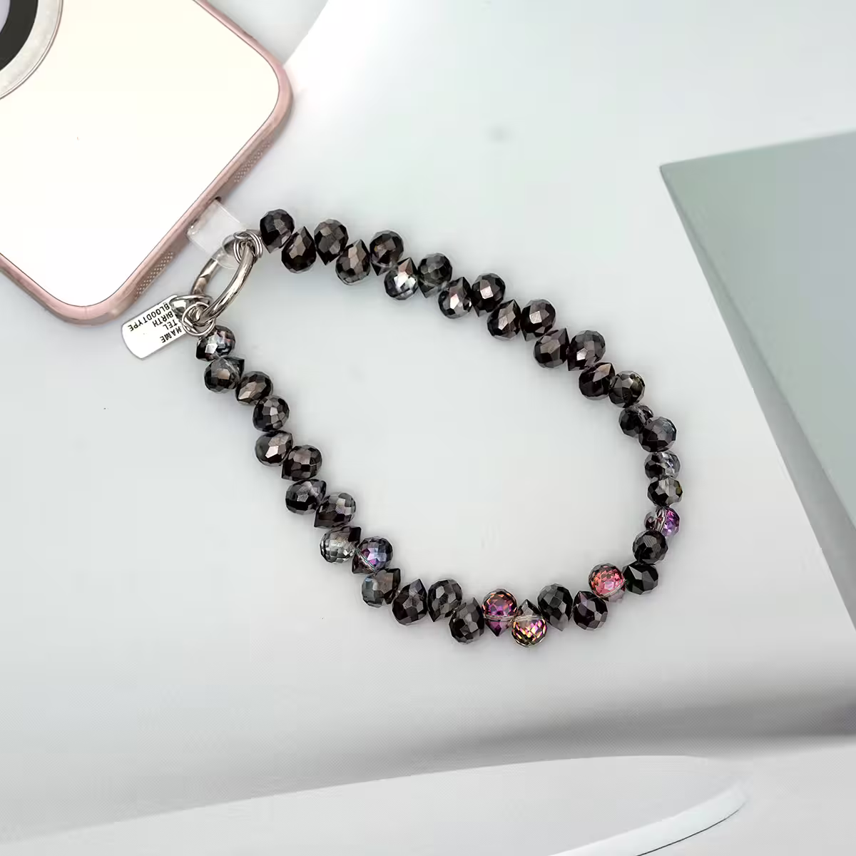 水滴閃亮晶鑽&times;手機腕帶掛繩&times;黑色-第2張