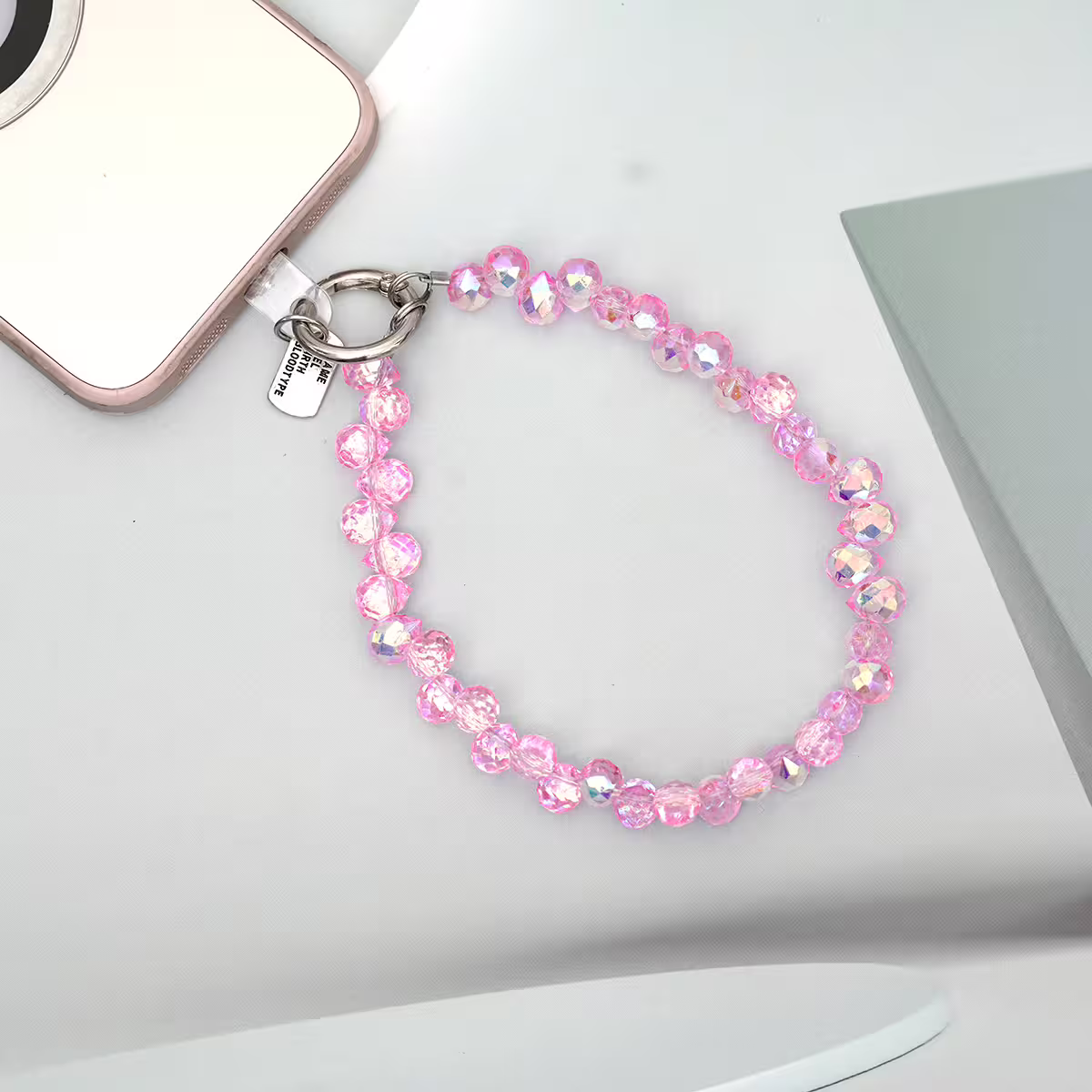 水滴閃亮晶鑽&times;手機腕帶掛繩&times;粉紅-第2張
