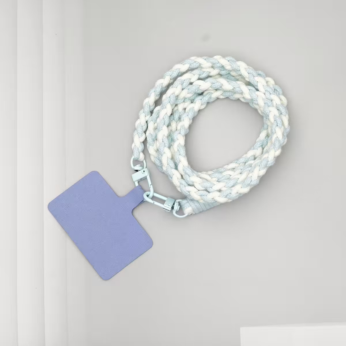 細繩雙色小麻花&times;手機斜背雙勾掛繩&times;水藍+白-第1張