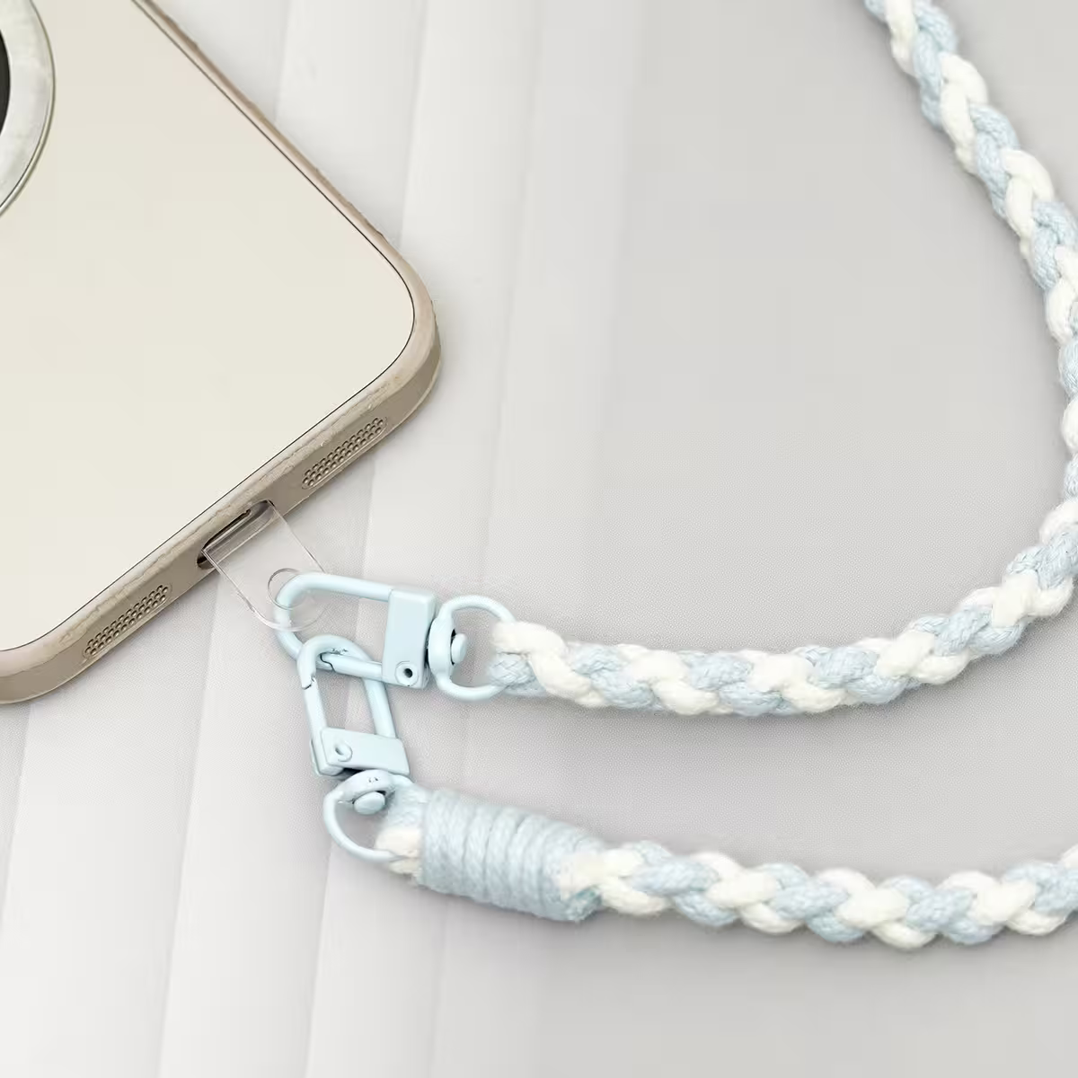 細繩雙色小麻花&times;手機斜背雙勾掛繩&times;水藍+白-第3張