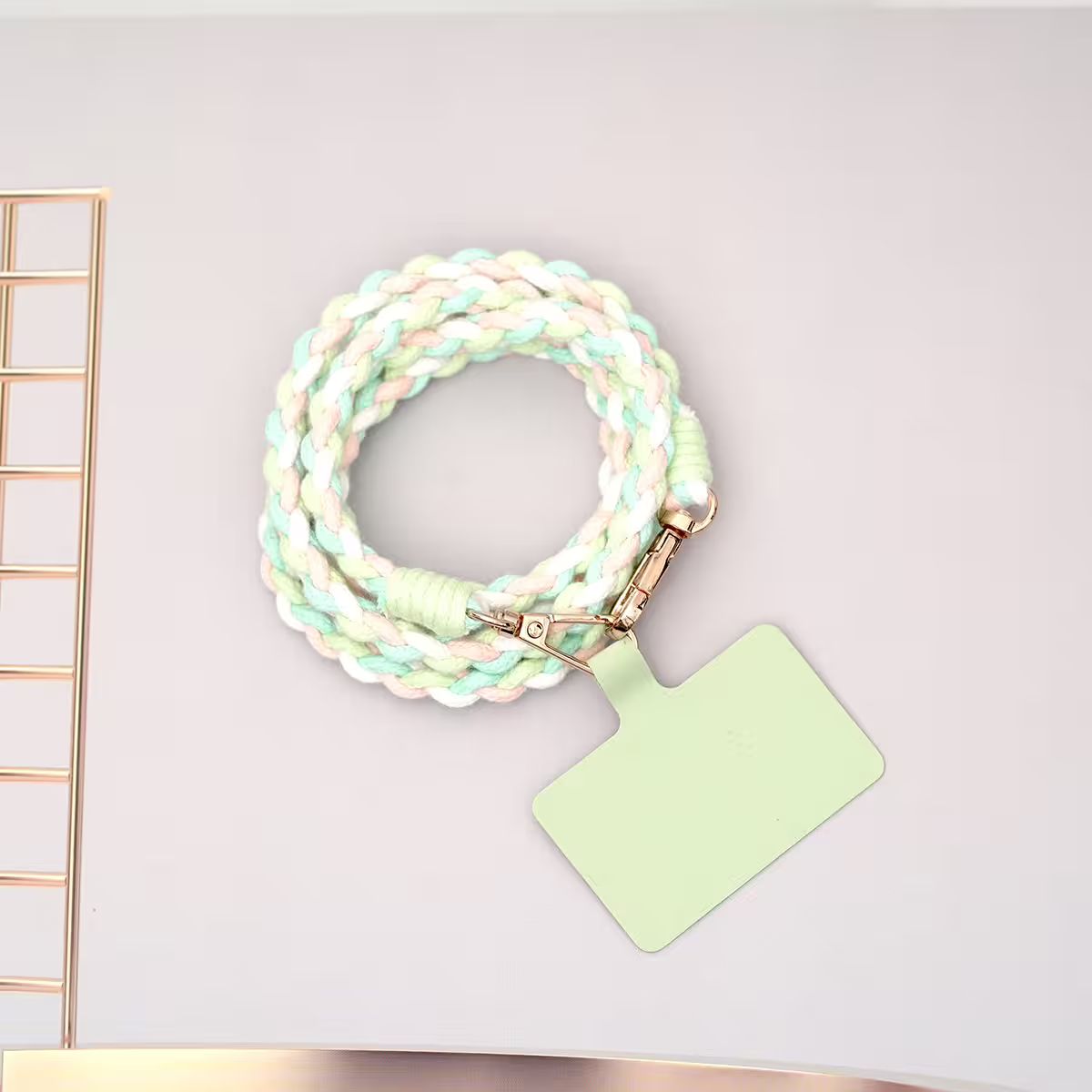 細繩四色小麻花&times;手機斜背雙勾掛繩&times;綠+藍+粉+白-第1張
