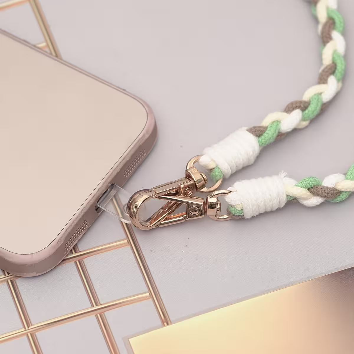 細繩四色小麻花&times;手機斜背雙勾掛繩&times;駝+綠+白+米-第5張