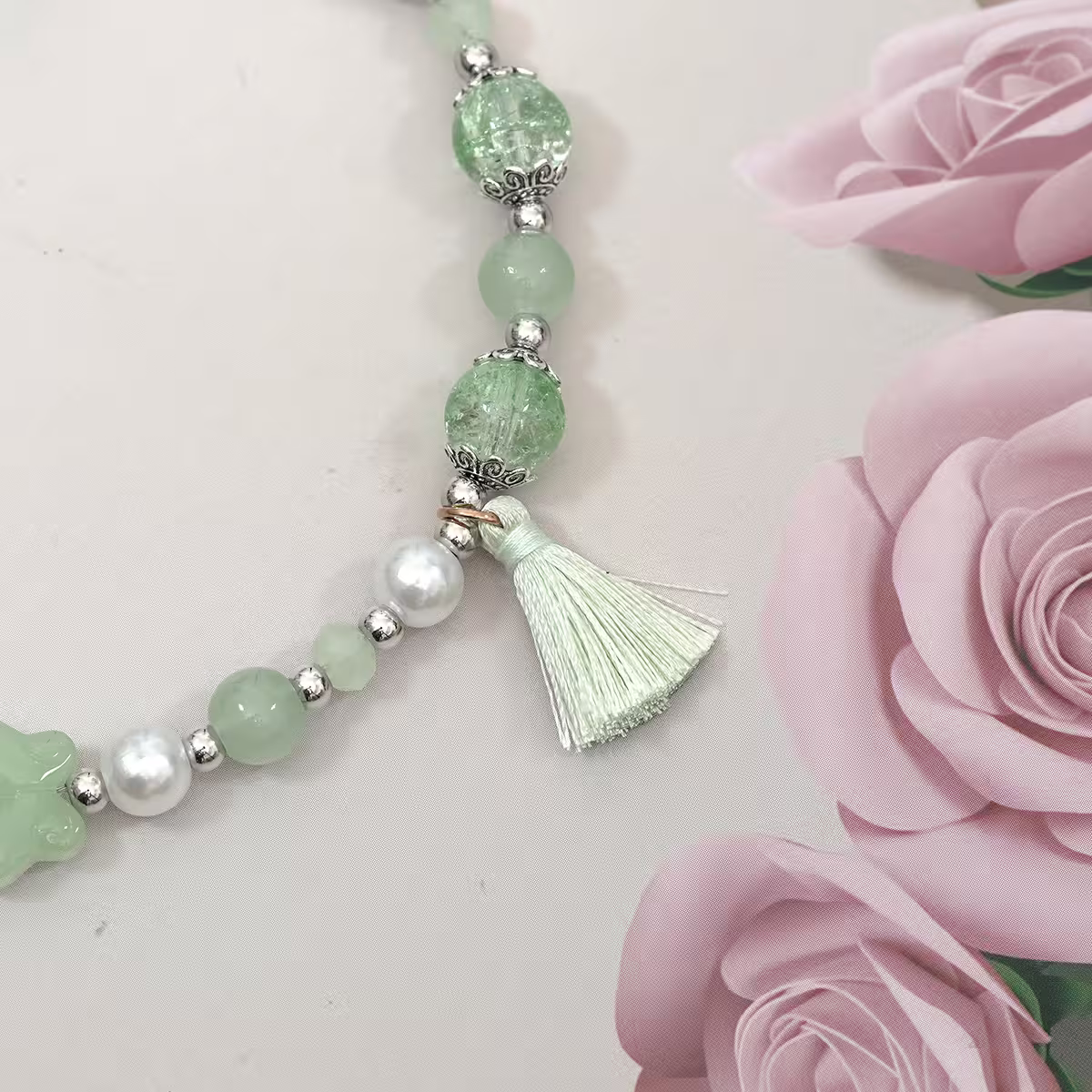 綠竹節流蘇&times;手機腕帶掛繩-第4張