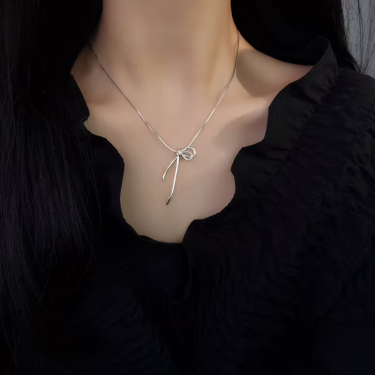 925銀飾&times;隨心線條蝴蝶結&times;鎖骨項鍊-第4張