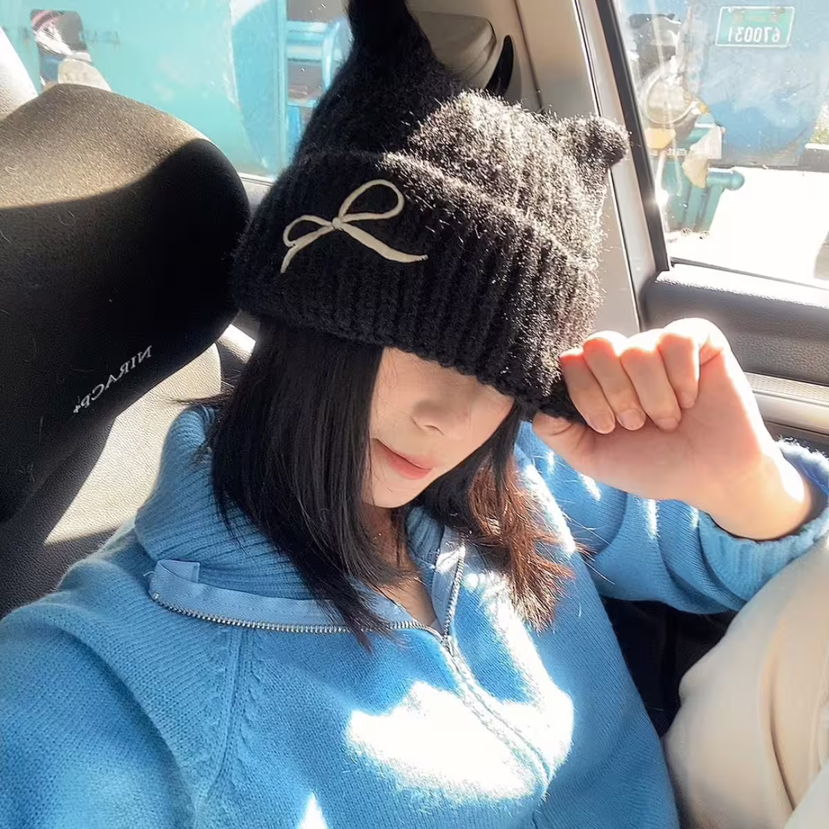 平頭俏貓耳蝴蝶結&times;毛帽&times;米白-第8張