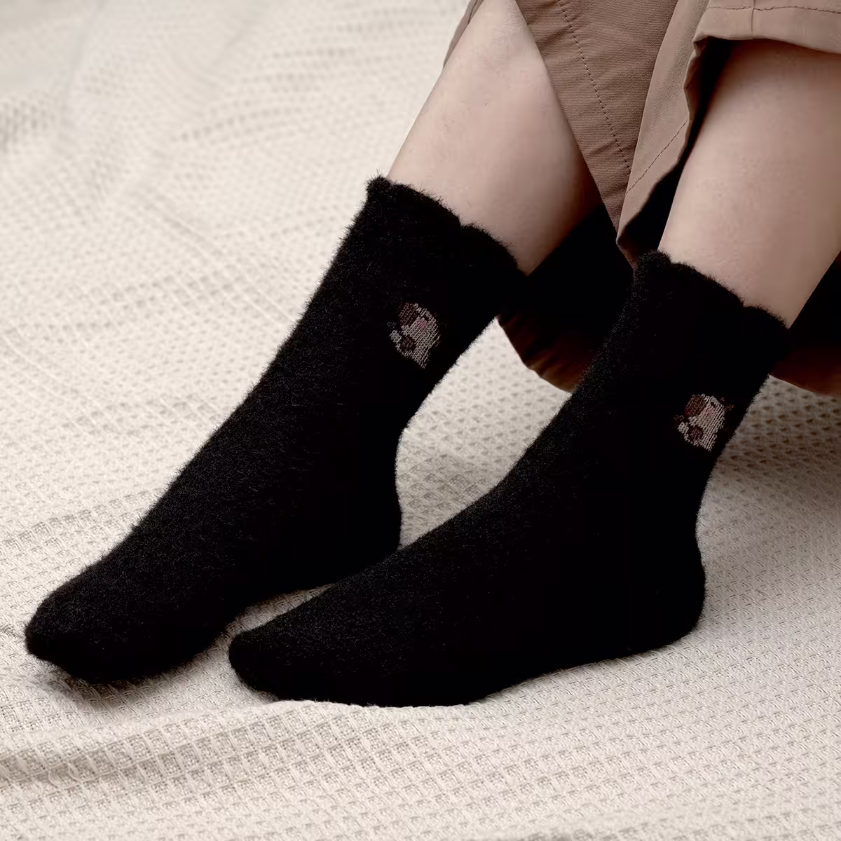 卡皮巴拉毛襪&times;中筒襪&times;二雙套件襪子組&times;黑白-第6張