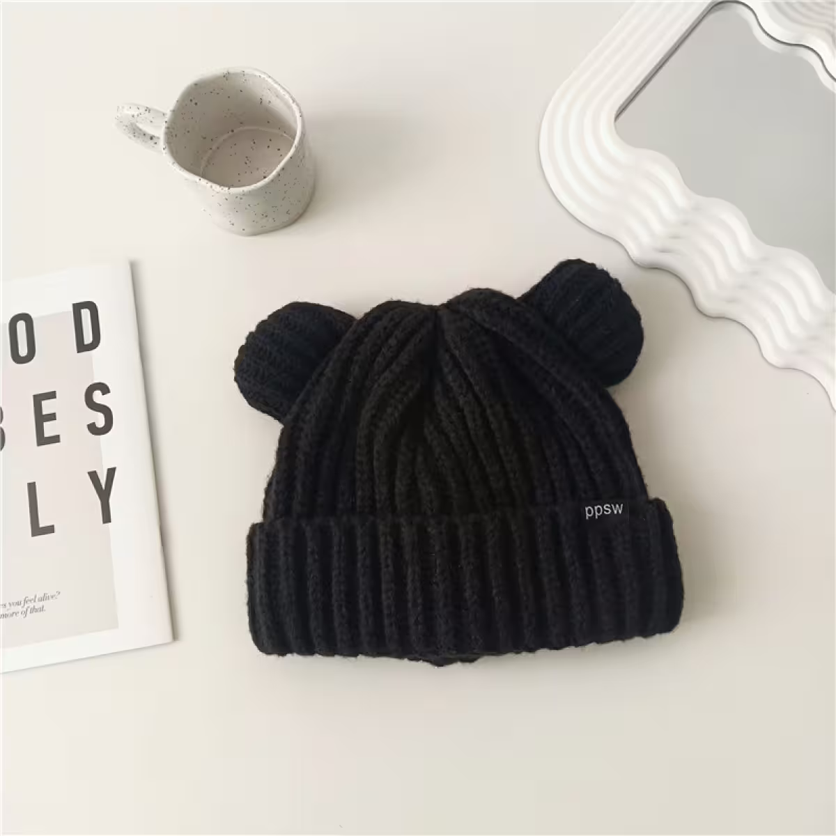 毛線小熊耳朵&times;毛帽&times;黑色-第2張