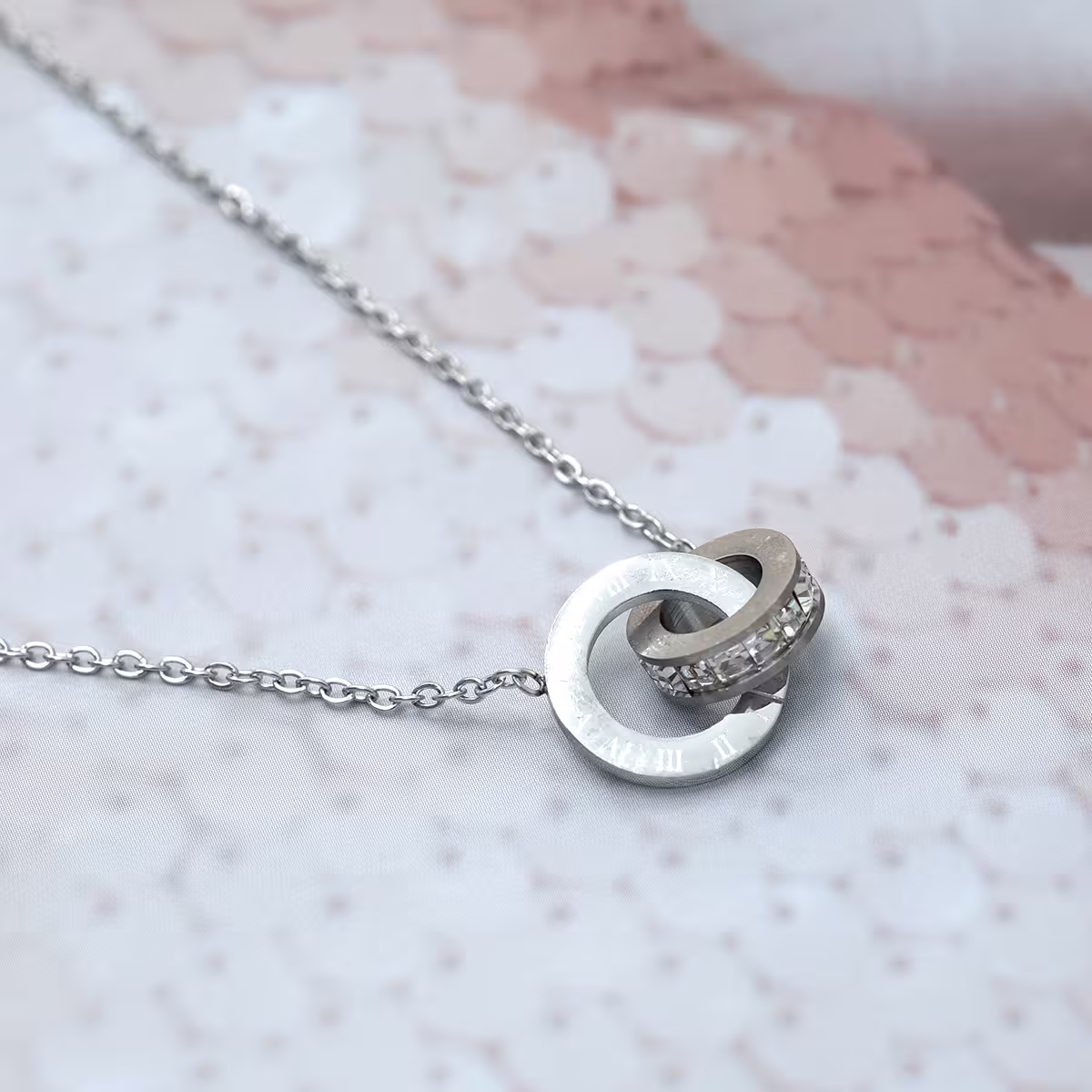 316鋼飾&times;雙環晶鑽&times;項鍊&times;銀色-第3張