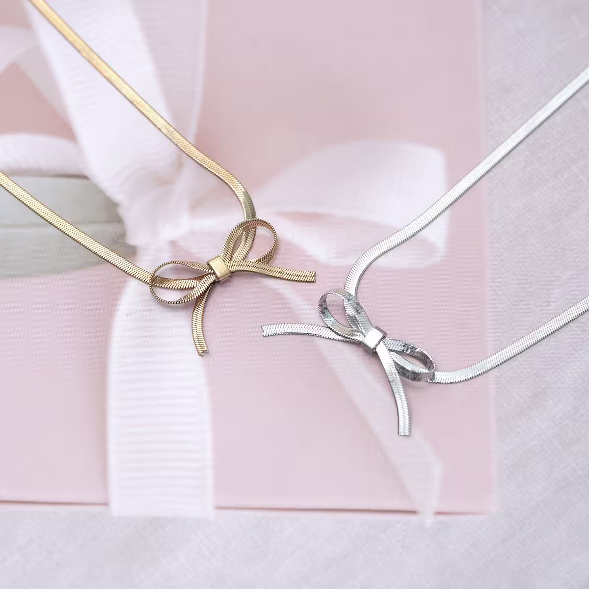 316鋼飾&times;扁平蛇骨蝴蝶結&times;項鍊&times;金色-第6張