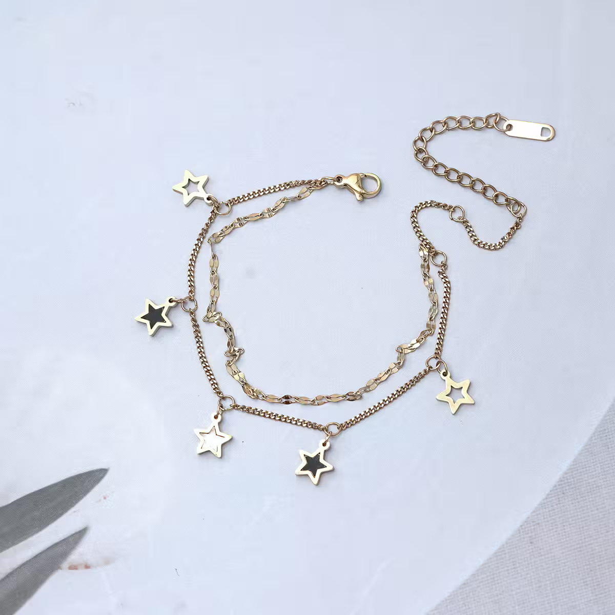 316鋼飾&times;星白星星&times;雙層腳鍊&times;金色-第1張