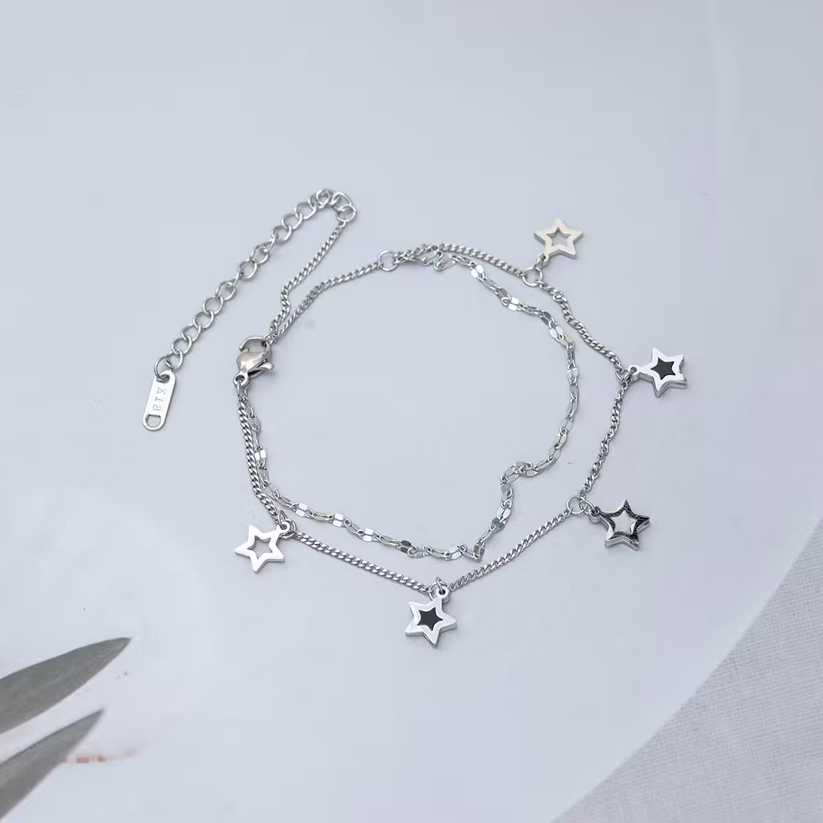 316鋼飾&times;星白星星&times;雙層腳鍊&times;銀色-第1張