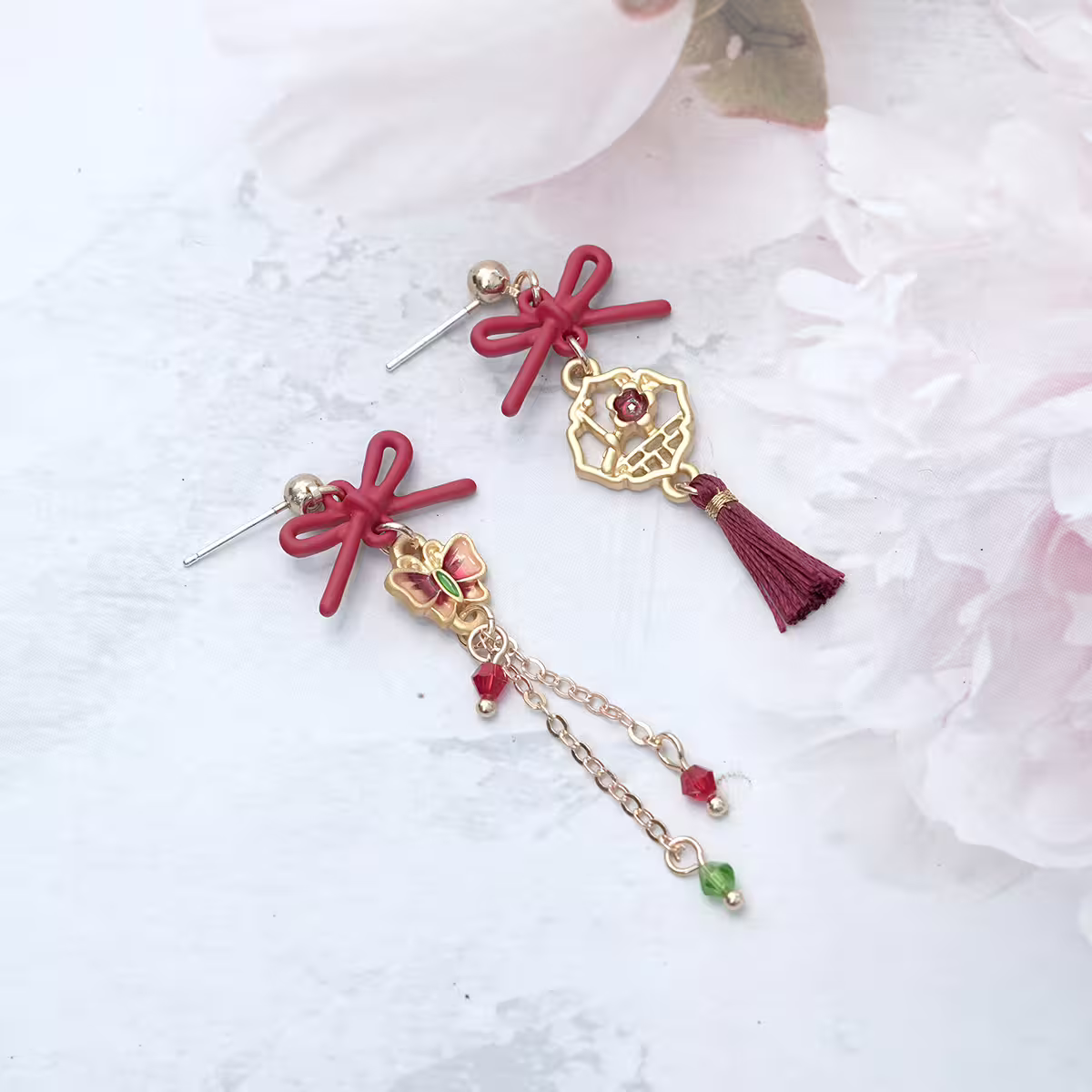 蝴蝶古風窗花&times;不對稱吊墜耳環-第2張