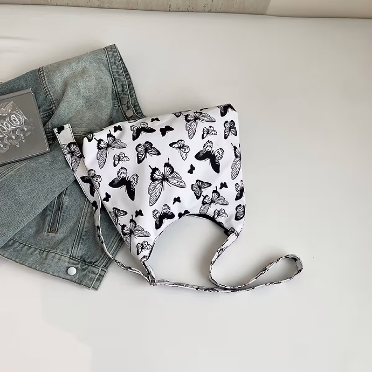 蝴蝶印花布藝&times;斜背包&times;黑白-第4張