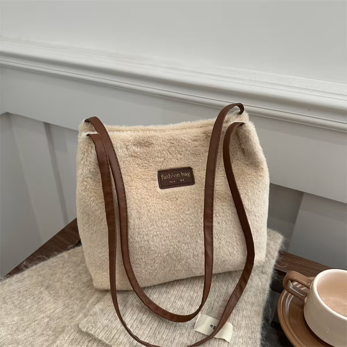 絨毛長方包&times;肩背包&times;米白-第3張