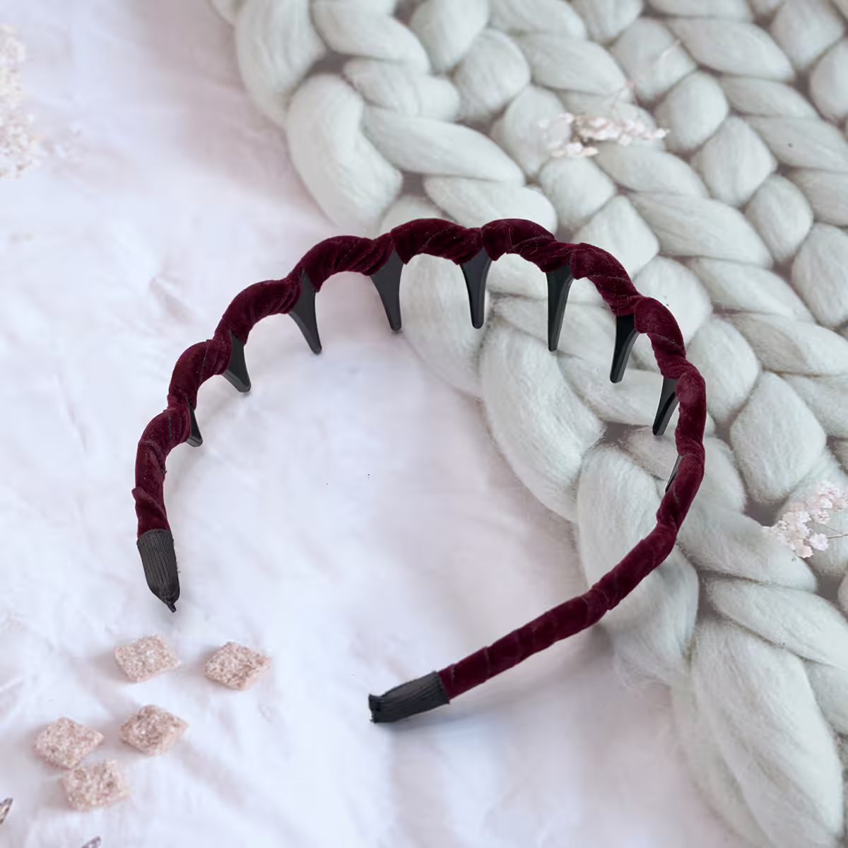 紅絲絨素色&times;抓髮髮箍-第1張