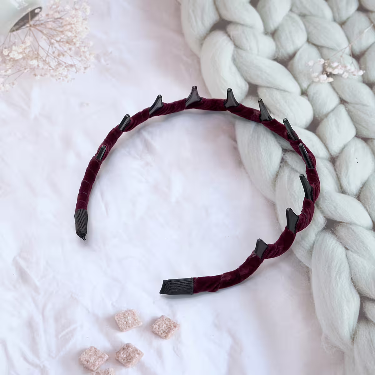 紅絲絨素色&times;抓髮髮箍-第3張