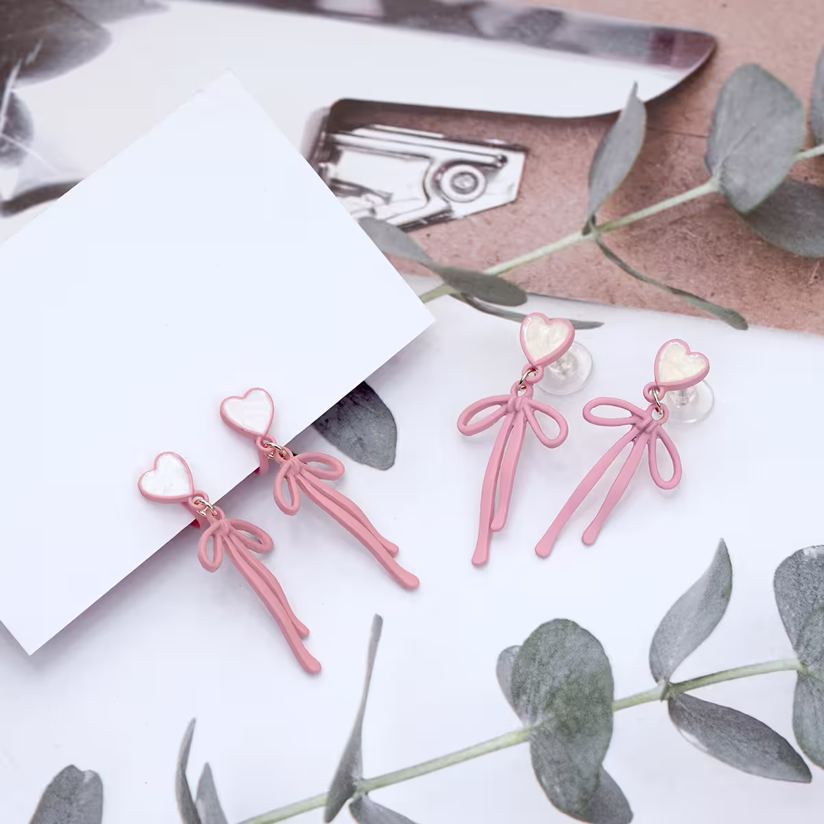 愛心粉紅蝴蝶領結&times;吊墜耳環-第5張
