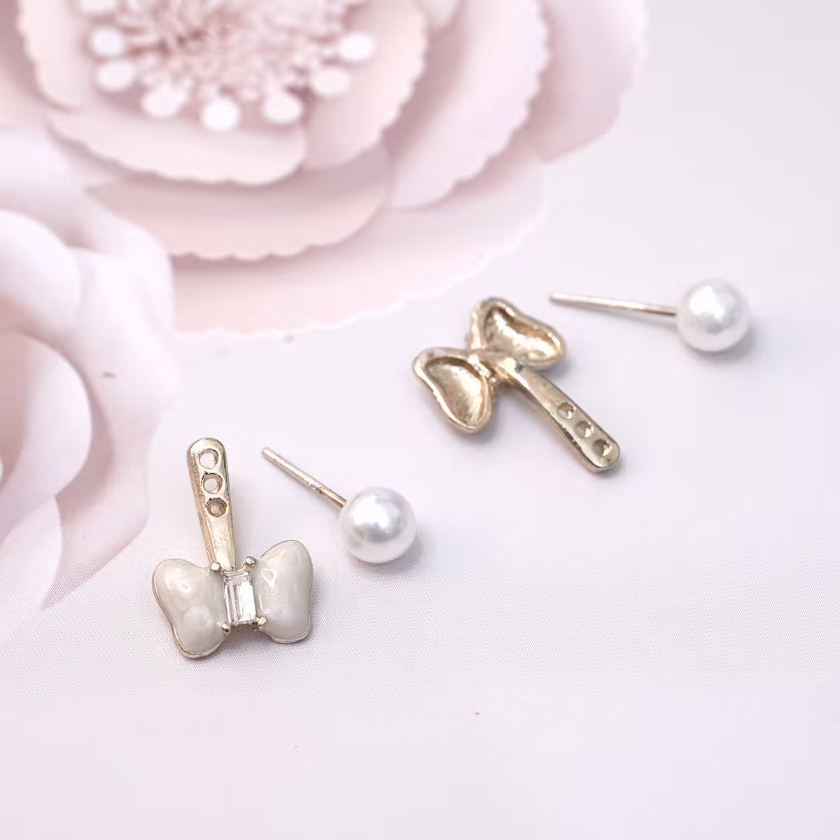 小巧甜美蝴蝶結&times;後掛式吊墜耳環-第3張