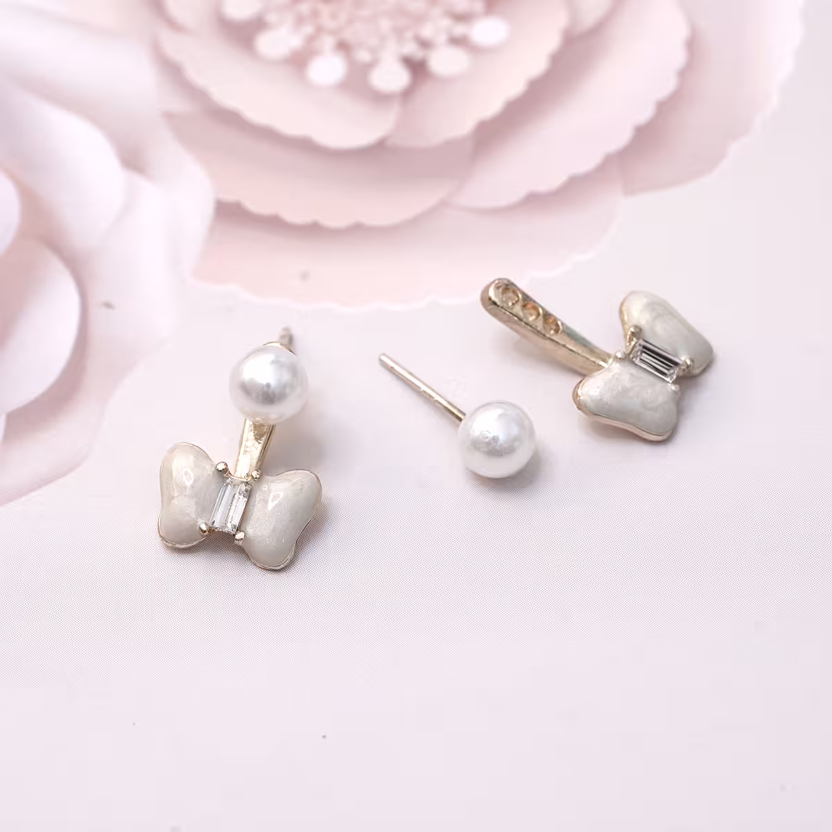 小巧甜美蝴蝶結&times;後掛式吊墜耳環-第4張