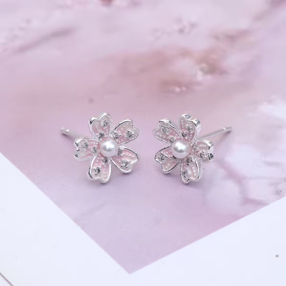 925銀針&times;清新粉櫻&times;耳環-第1張