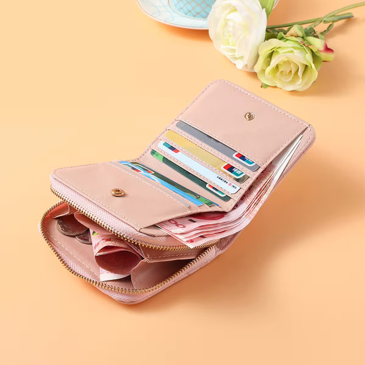 時尚格紋&times;對折短夾&times;拉鍊零錢包&times;綠色-第5張