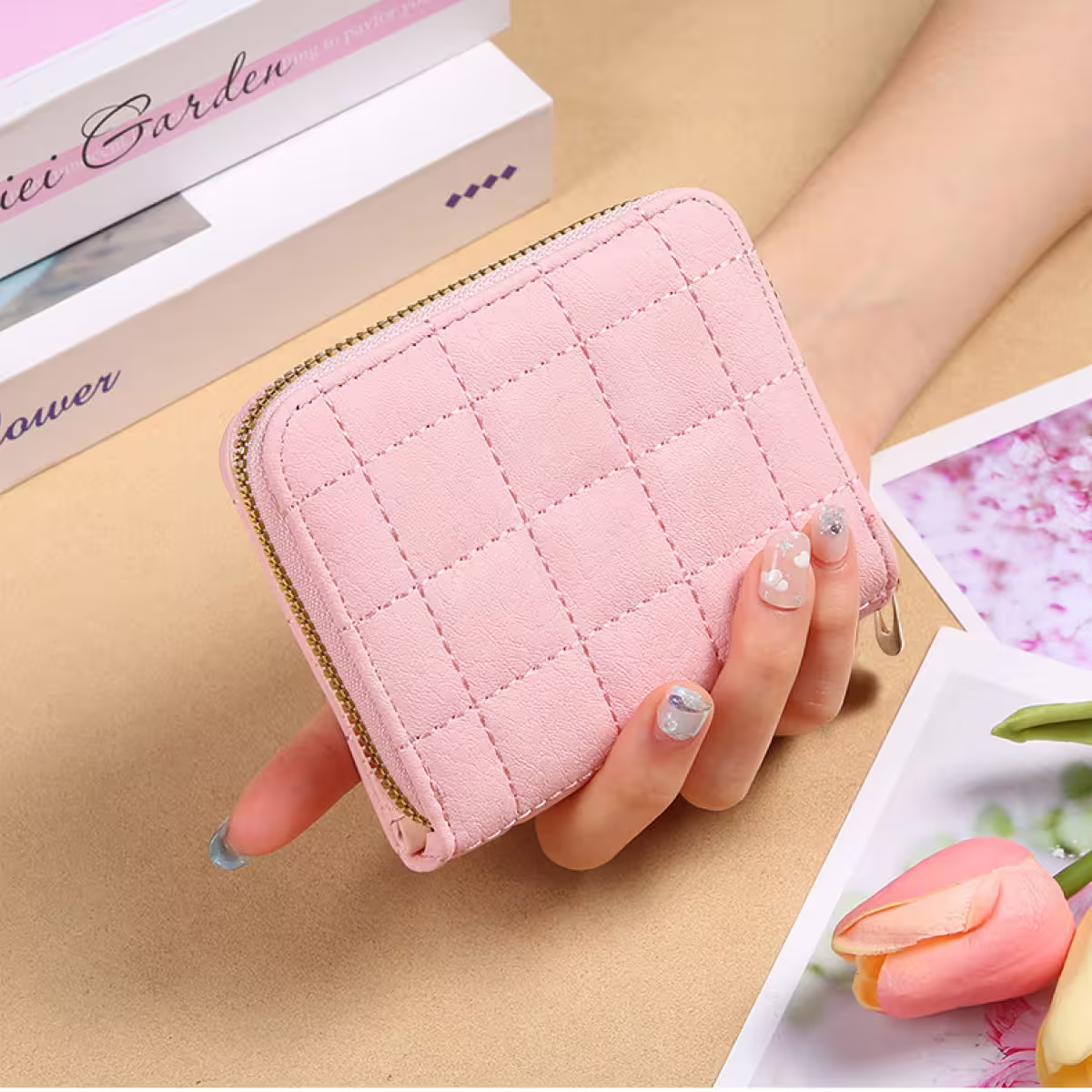 時尚格紋&times;對折短夾&times;拉鍊零錢包&times;綠色-第6張