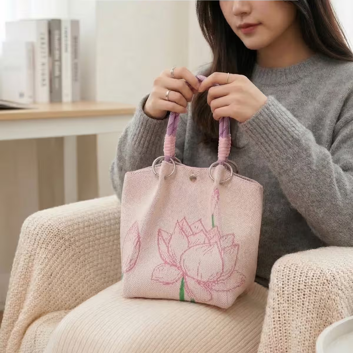 粉紅蓮花&times;針織手提袋-第6張