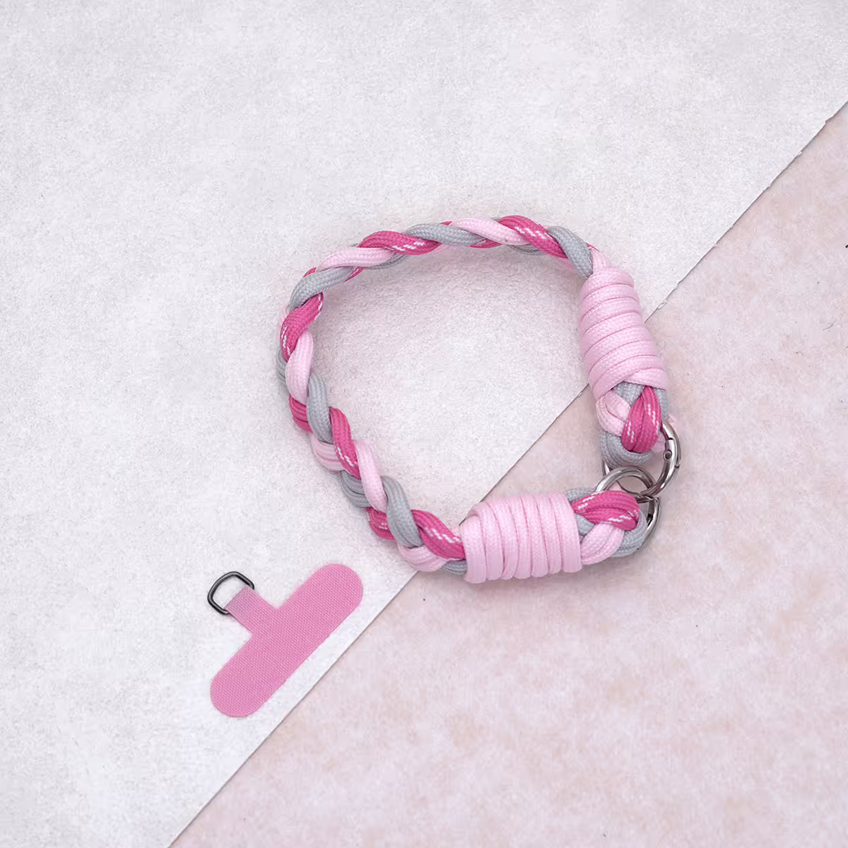 三色麻花辮&times;手機腕帶掛繩&times;粉紅灰-第3張