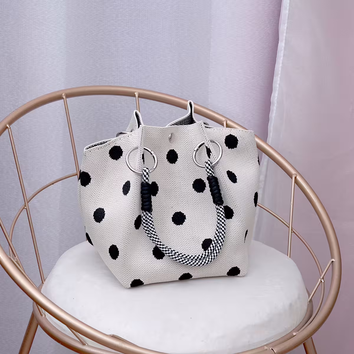 黑色波點&times;針織手提袋-第2張