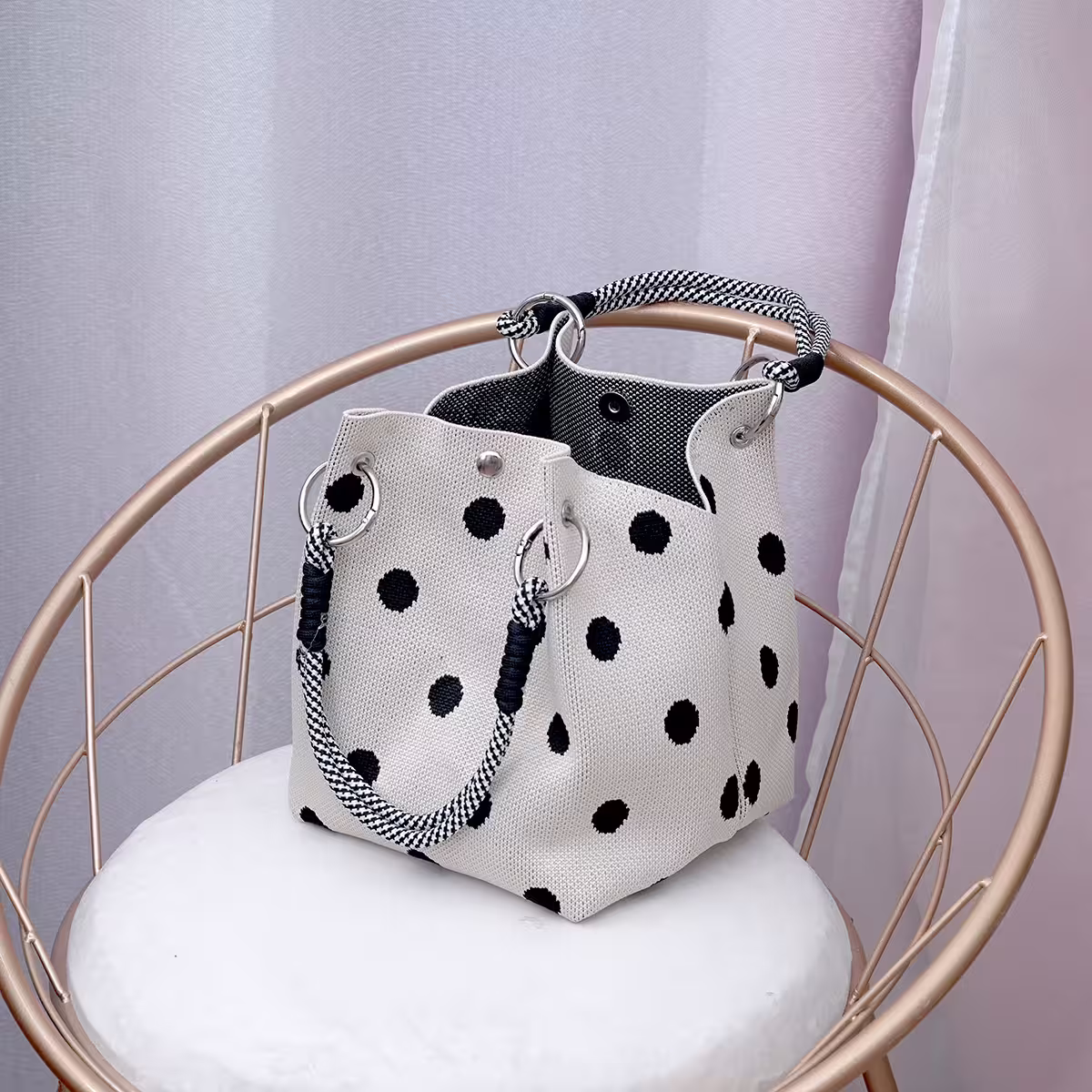 黑色波點&times;針織手提袋-第3張