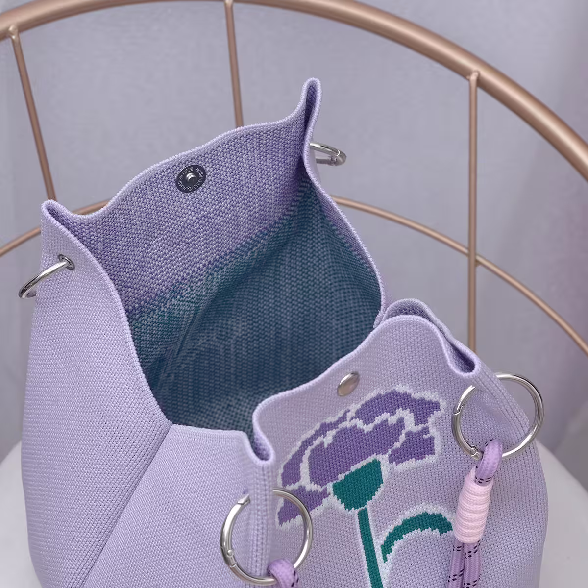 紫色康乃馨&times;針織手提袋-第4張