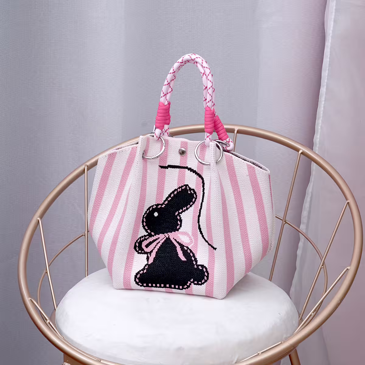 條紋小兔&times;針織手提袋-第1張