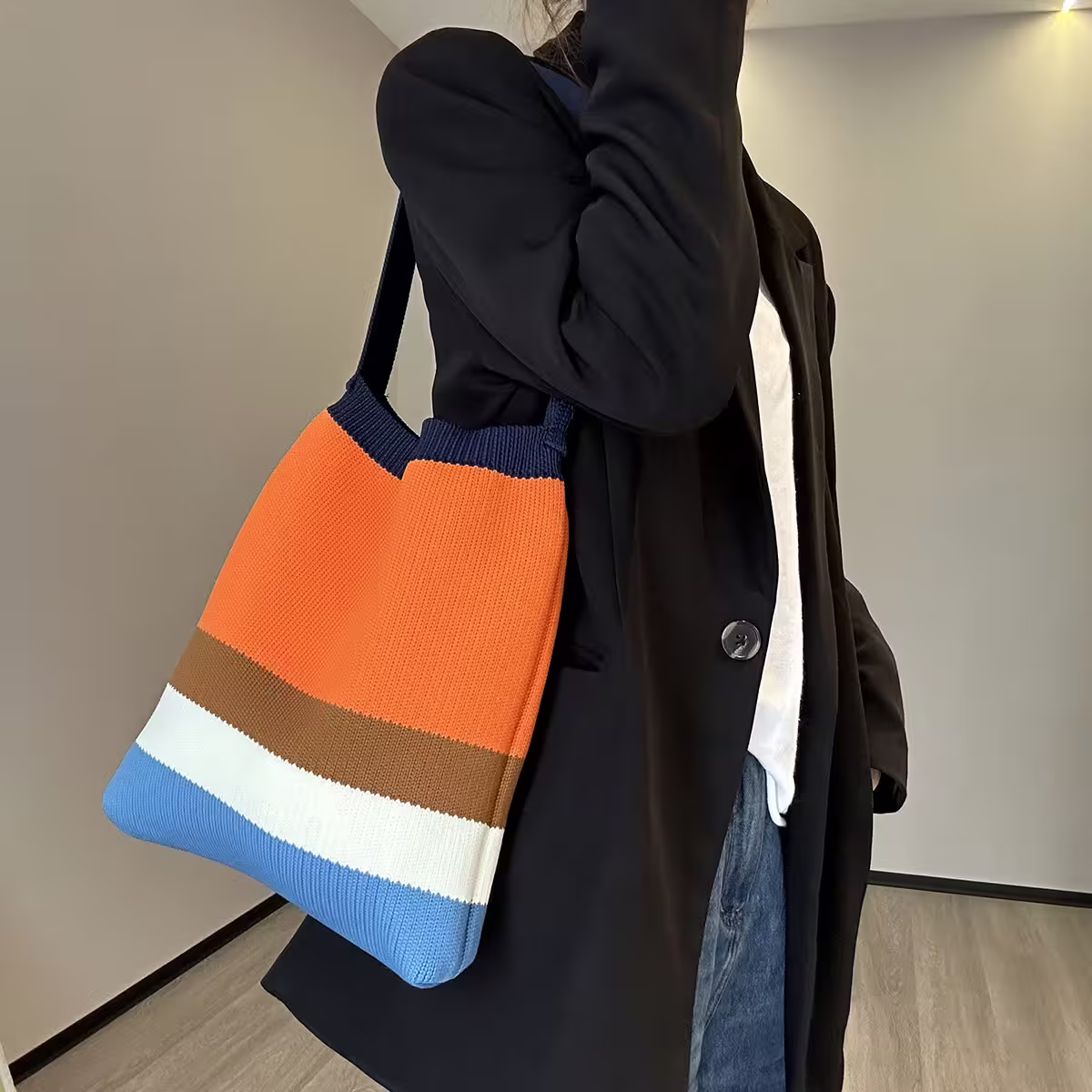 橙橘撞色&times;針織&times;單肩背包-第6張