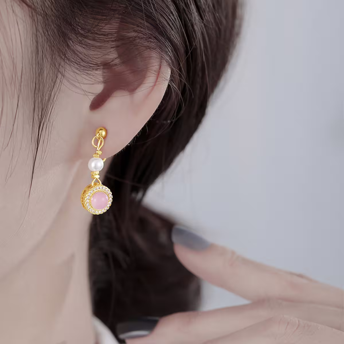 圓粉珍珠&times;蚊香盤U型耳夾-第5張