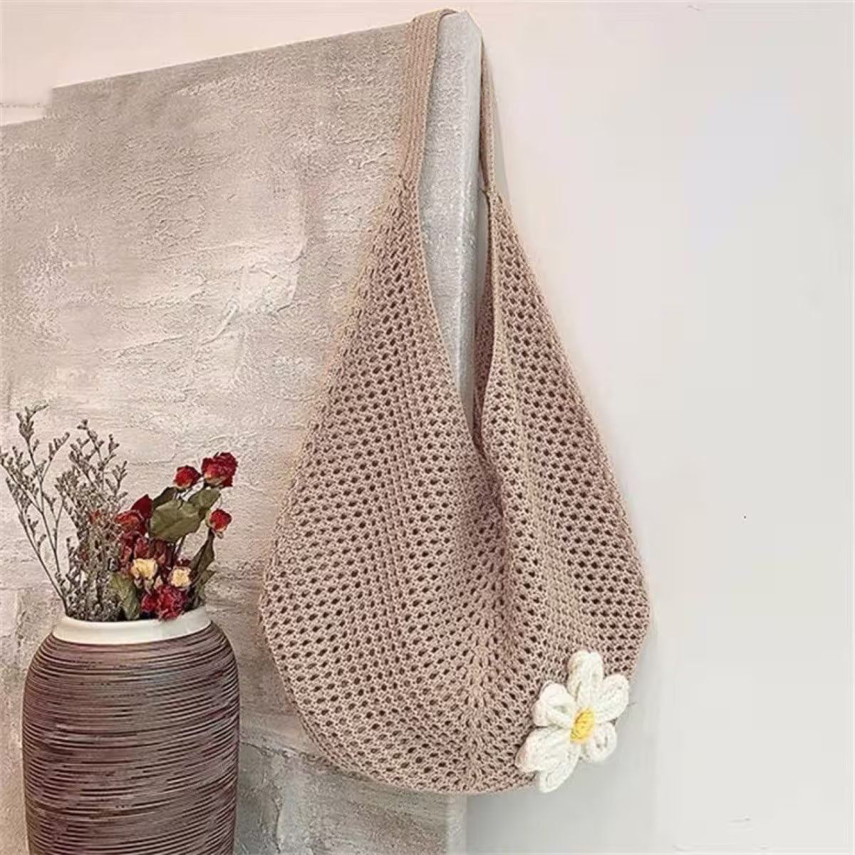 慵懶小花針織&times;肩背包&times;卡其-第3張