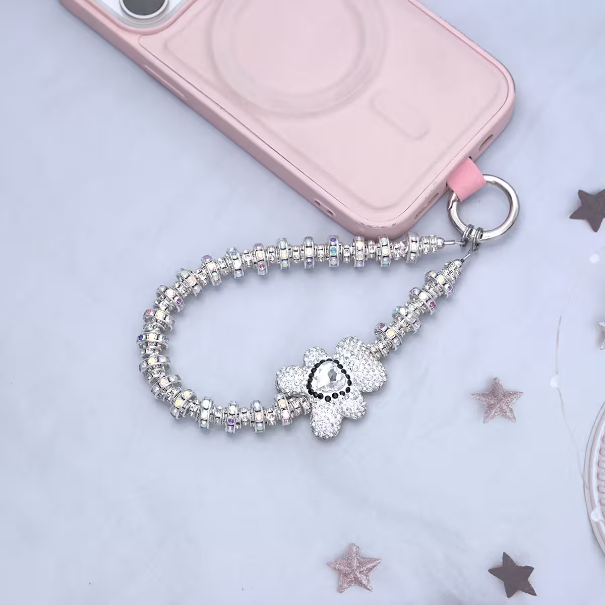 輕奢小熊晶鑽&times;手機腕帶掛繩&times;白色-第2張