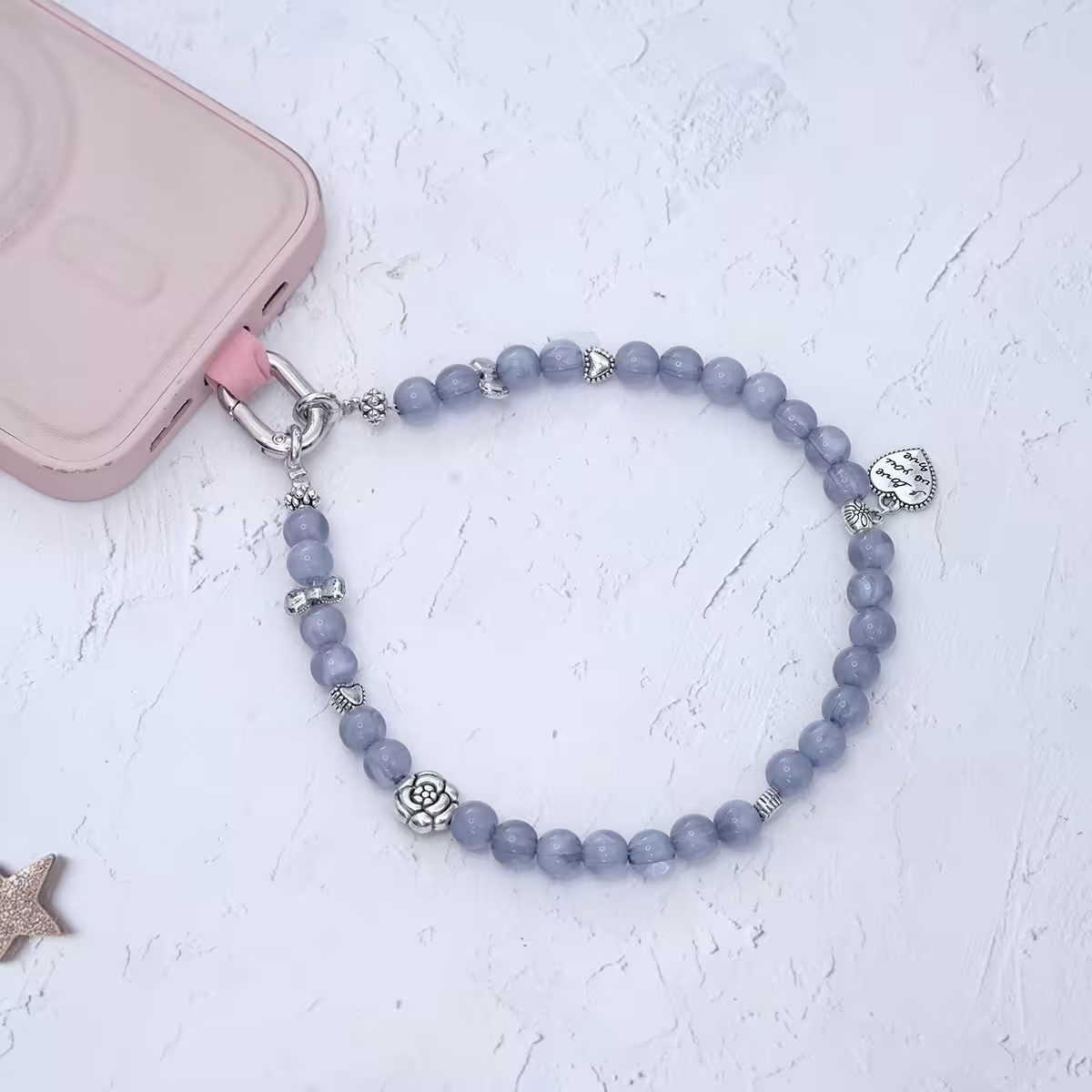 海藍琉璃玫瑰愛心&times;手機腕帶掛繩-第2張