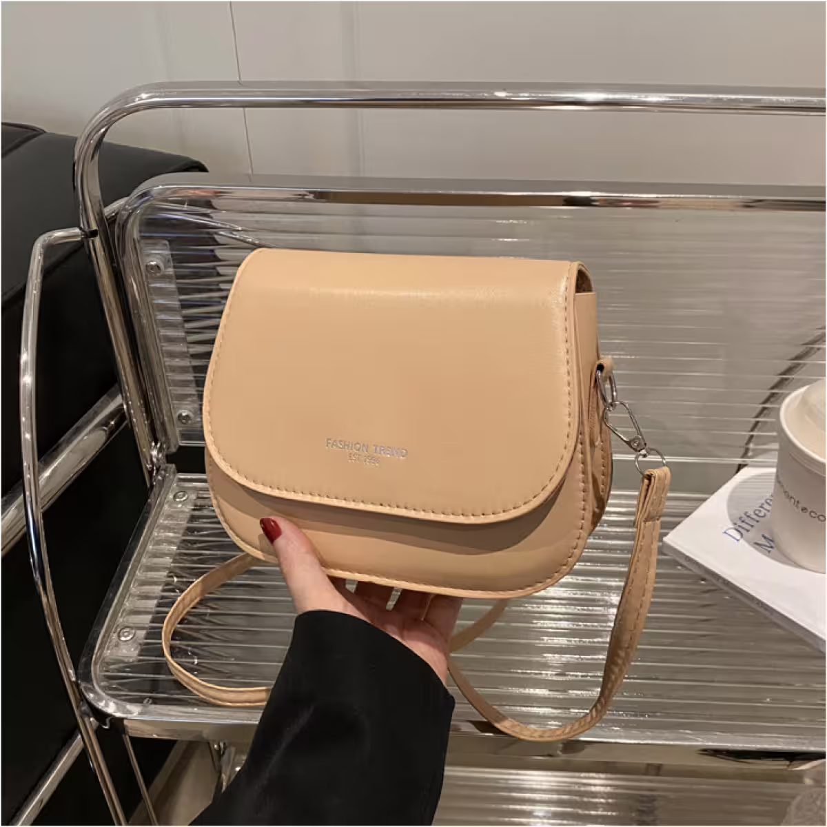 時尚掀蓋馬鞍包&times;斜背包&times;卡其-第4張