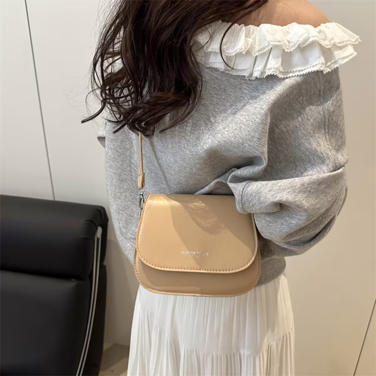 時尚掀蓋馬鞍包&times;斜背包&times;卡其-第5張