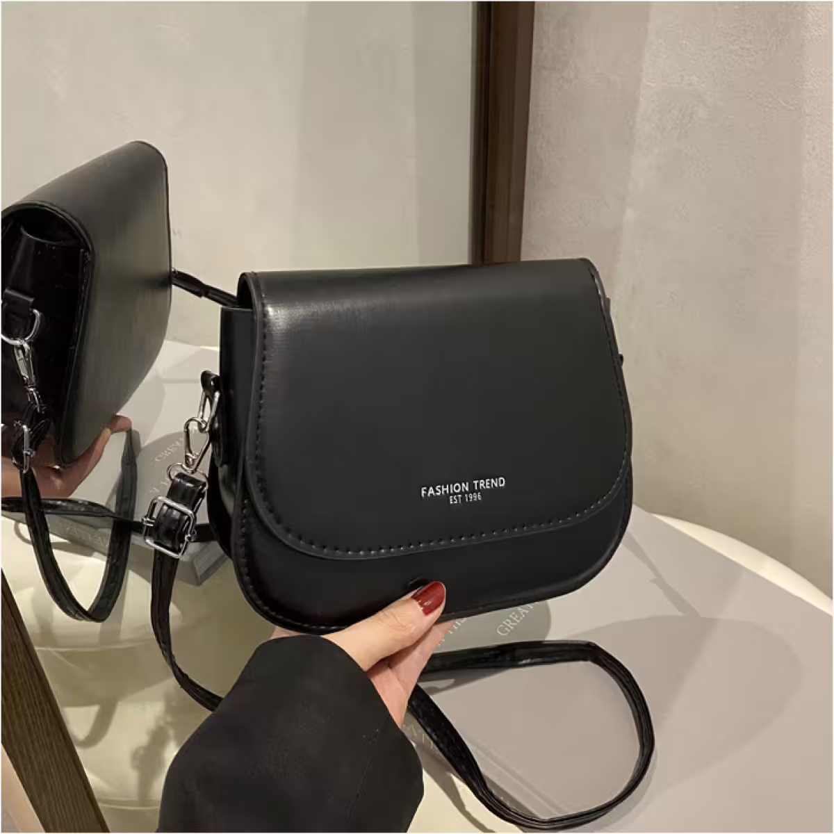 時尚掀蓋馬鞍包&times;斜背包&times;黑色-第2張