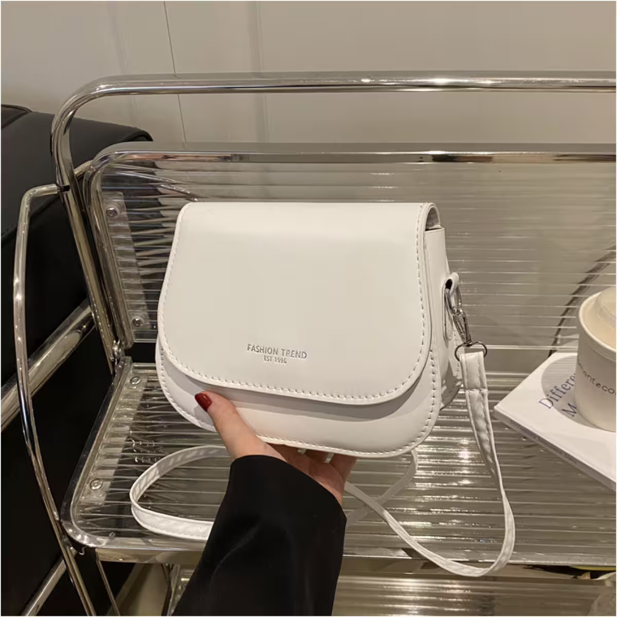 時尚掀蓋馬鞍包&times;斜背包&times;白色-第3張