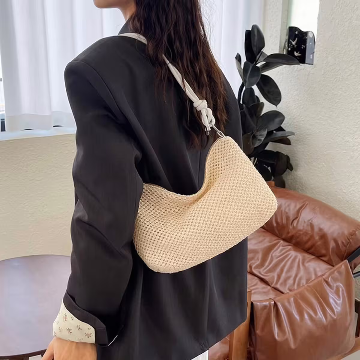 涼夏鏤空草編包&times;可調式斜背包&times;白色-第4張