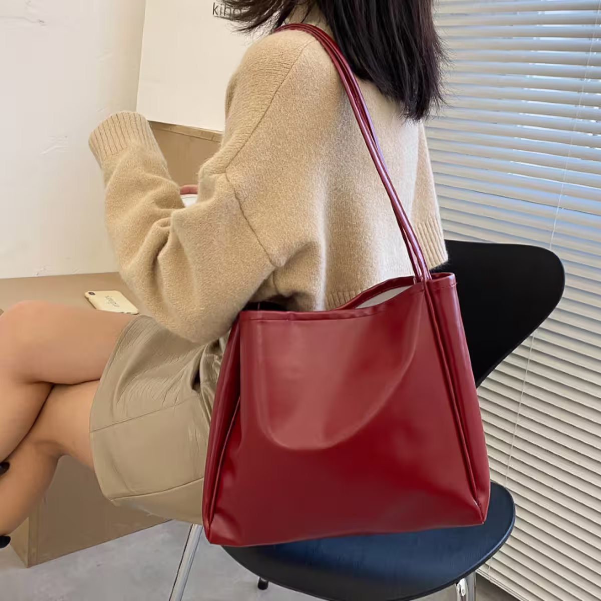 日常皮革素面&times;肩背包&times;紅色-第5張