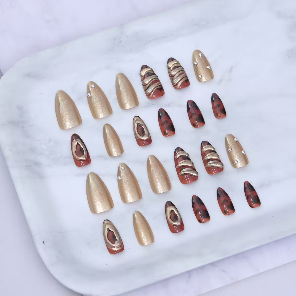 金珠琥珀亮面&times;穿戴式手指甲片&times;二十四入-第1張