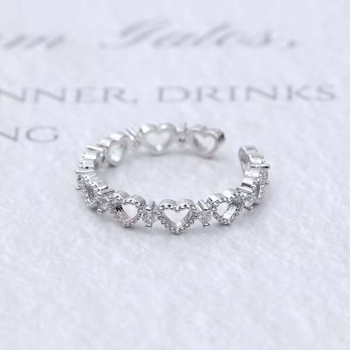 925銀飾&times;鏤空愛心晶鑽&times;開口戒指-第5張