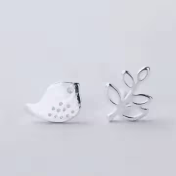 925銀針×小鳥與樹葉×耳針