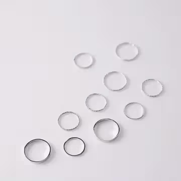 麻花圓圈細環×十套件戒指組×銀色