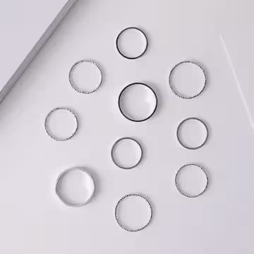 麻花圓圈細環×十套件戒指組×銀色